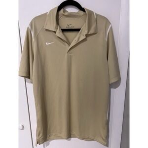 Nike DRI Fit Men's Active Wear Beige‎ Tan Polo Size Medium With White Accents